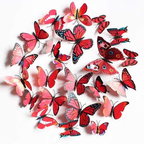 Dekorace v podobě 3D motýlků - 5 barev